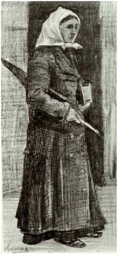 Sien met paraplu en gebedenboek door Vincent van Gogh